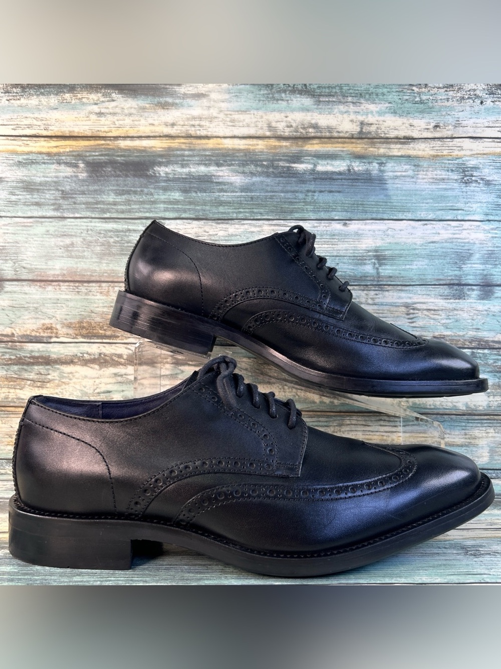 Cole Haan Grand OS Wingtip Oxford Mens 9.5 Navy Blue Leather Business Dress Shoe